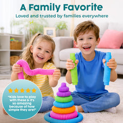 BUNMO Pop Tubes pull-and-connect action fosters fine motor exploration.