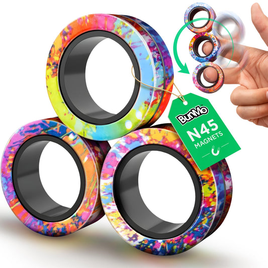 BUNMO Rainbow magnetic ring set front view showing desk-ready design