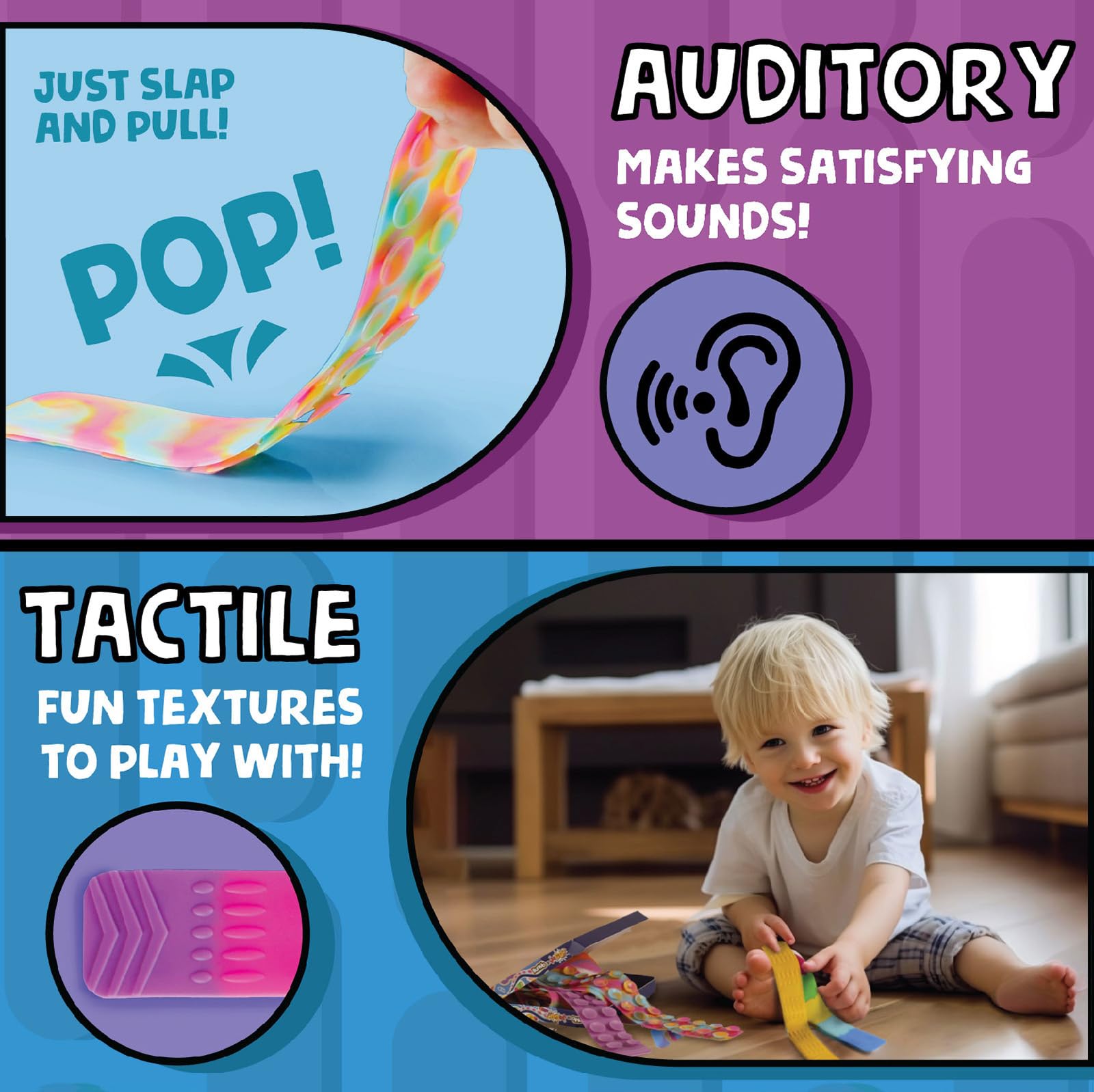 BUNMO sensory slappers connectable chains for creative, fine motor fun.