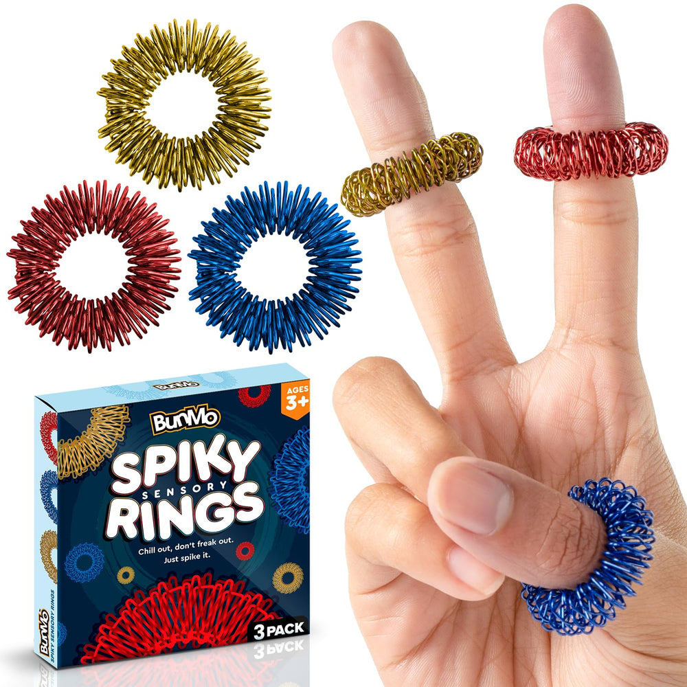 BUNMO Spiky Sensory Rings 9pk closeup texture for discreet finger stimulation at work