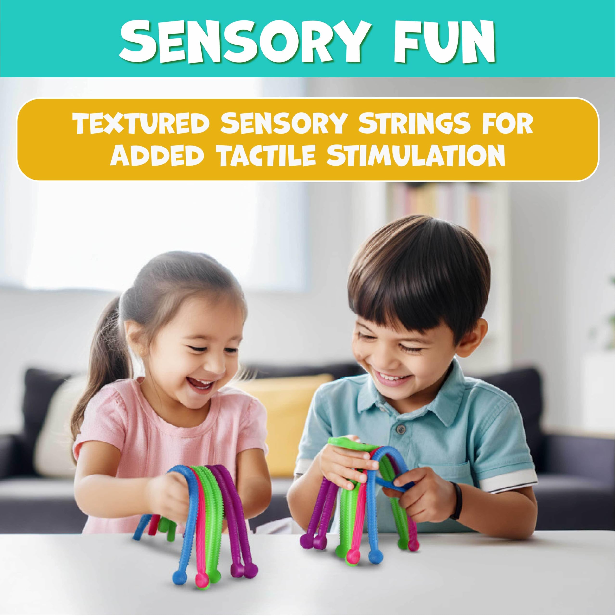 BUNMO Stretchy Strings with bright colors for engaging sensory play.