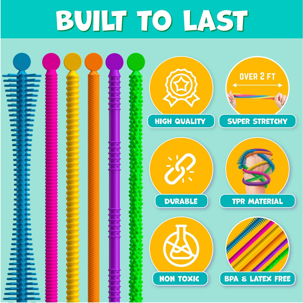 Colorful, durable strings ideal for portable sensory play at home or on the move.