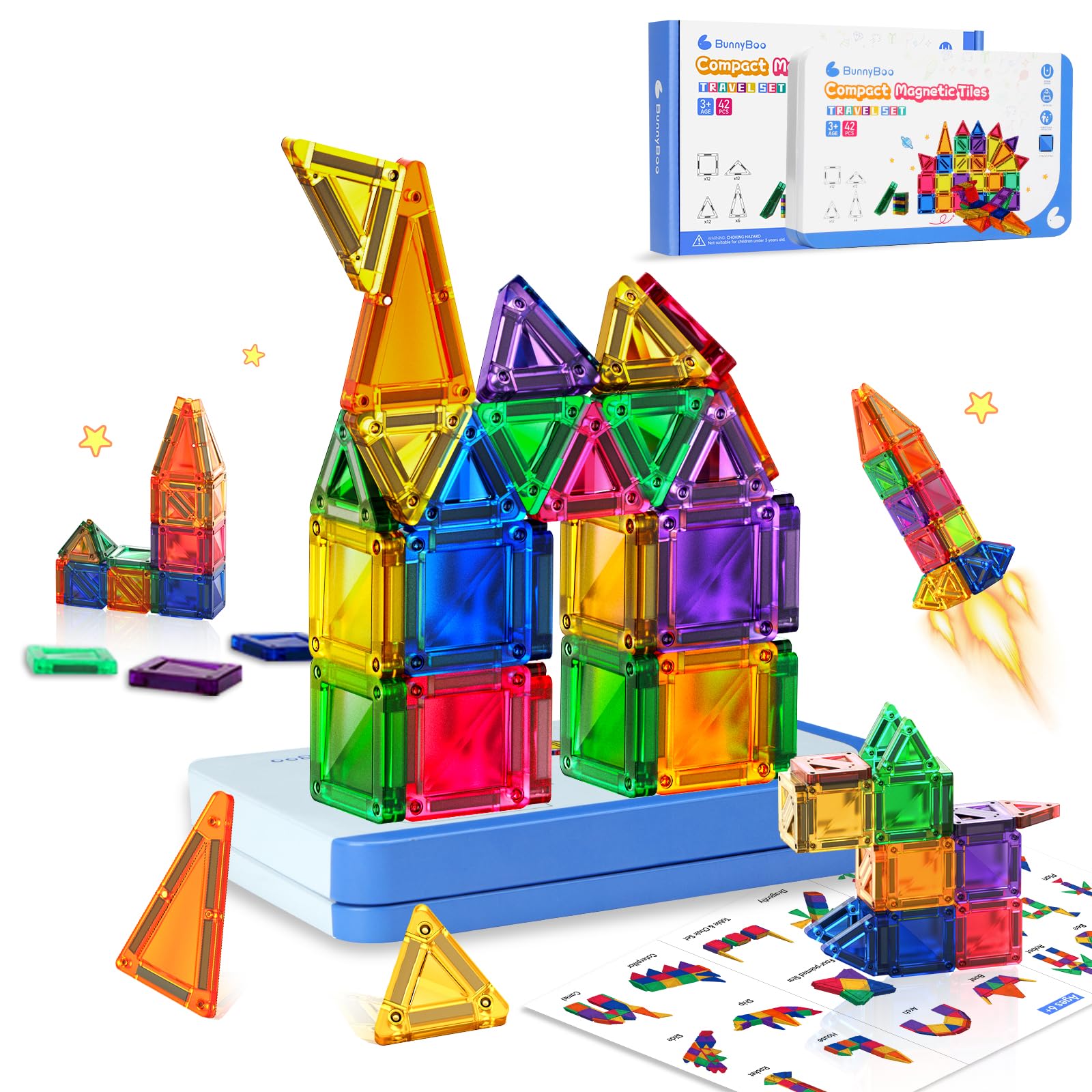 BunnyBoo Mini Magnetic Tiles case compact travel for easy on-the-go play
