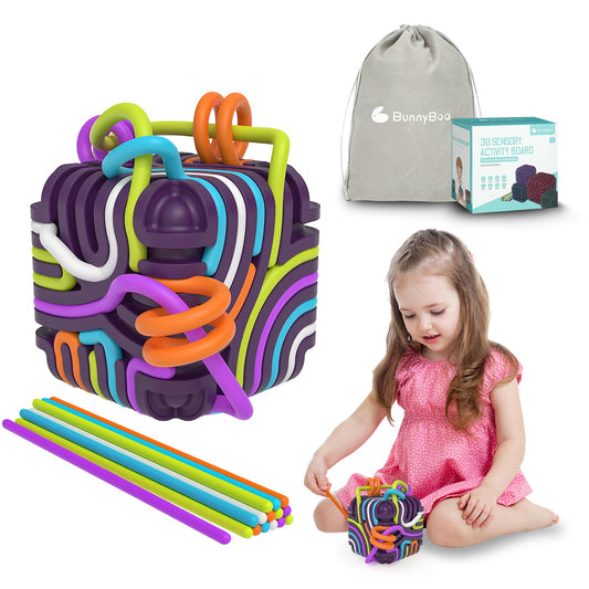 BunnyBoo Sensory Activity Board 3D cube for calm, focused play on the go.