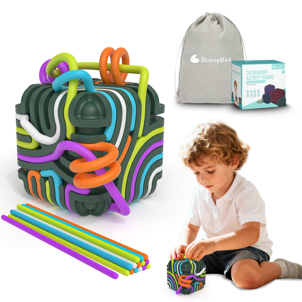 BunnyBoo Sensory Board 3D cube for tactile exploration and improved focus on the go.