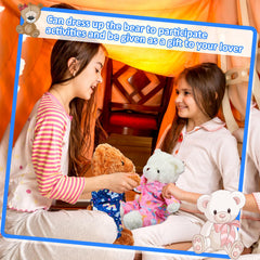 Bunnycool bear clothes fit 12-16 inches; easy to swap between bears.
