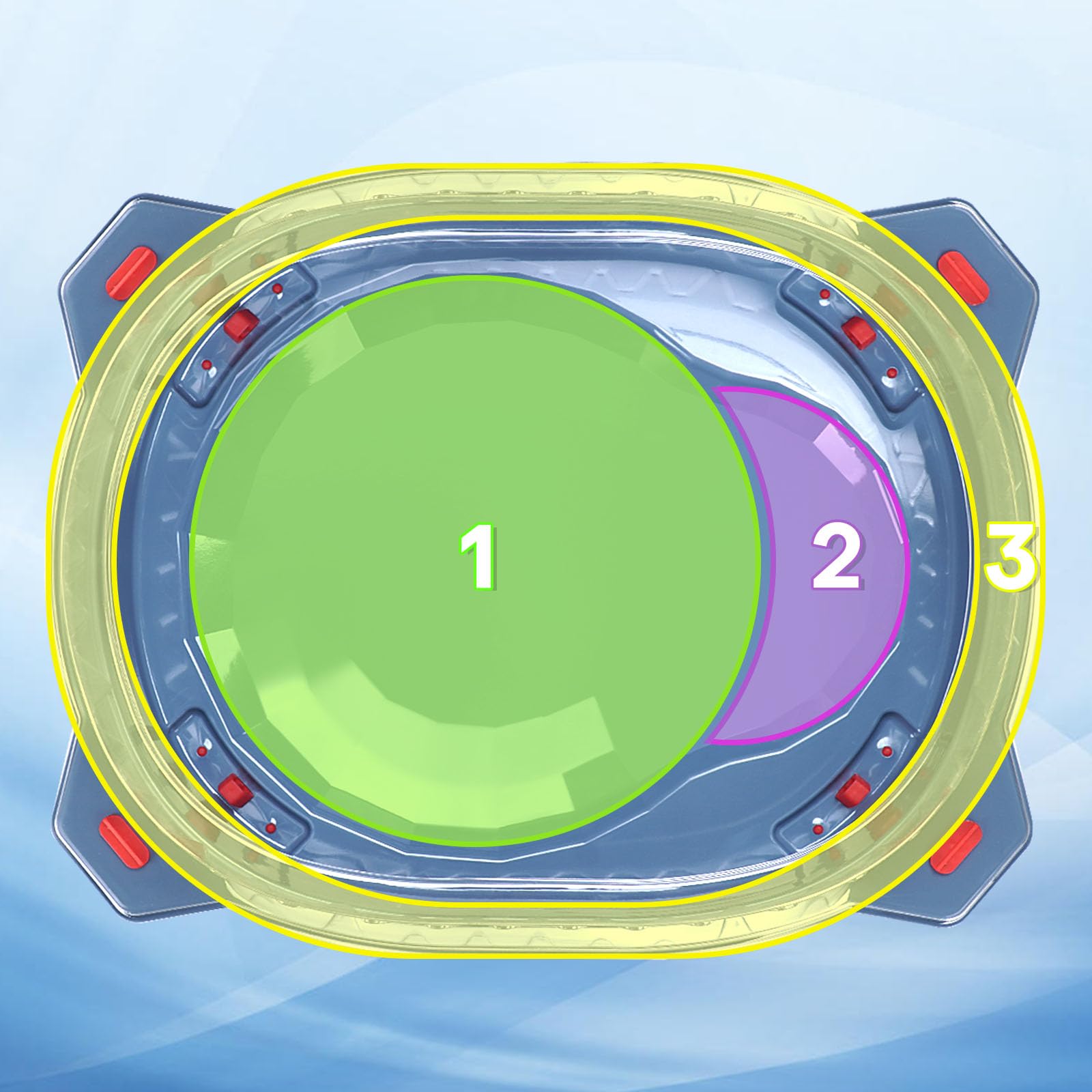 BUPASAK gourd-shaped stadium design with two battle zones.