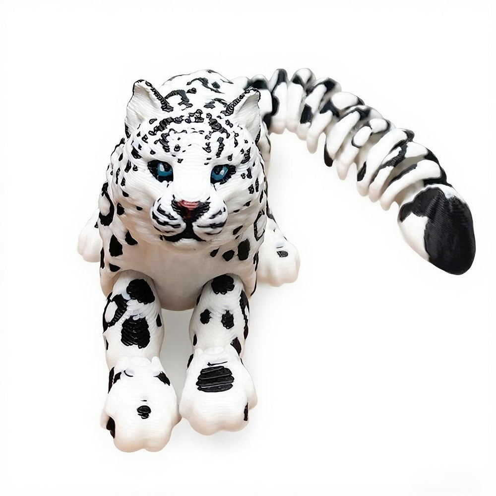 BuQueHM snow leopard articulated figure with movable joints for dynamic poses.