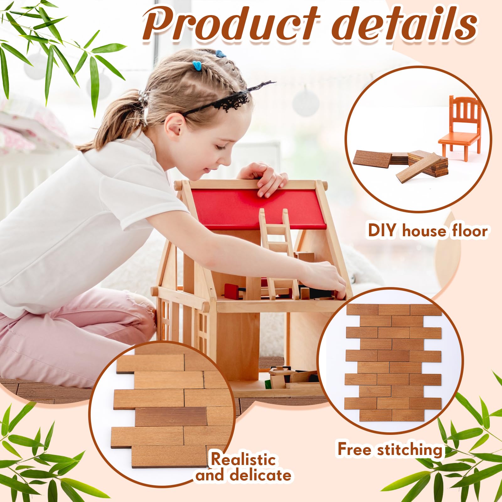 Burbell connectable bamboo dollhouse floorboards for flexible layouts and room design.