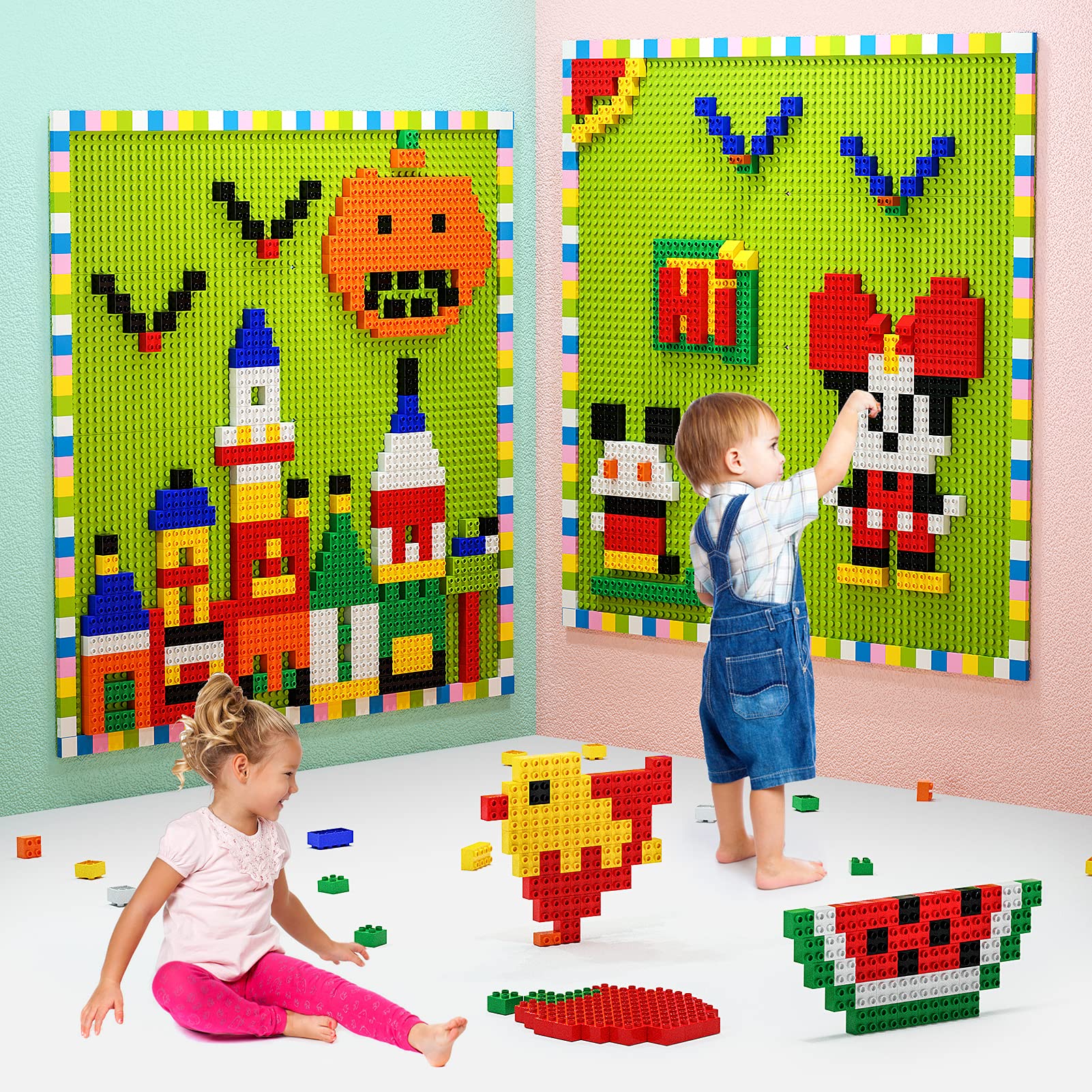 Burgkidz baseplate on wood surface showing strong grip for furniture setups.