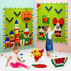 Burgkidz baseplate on wood surface showing strong grip for furniture setups.