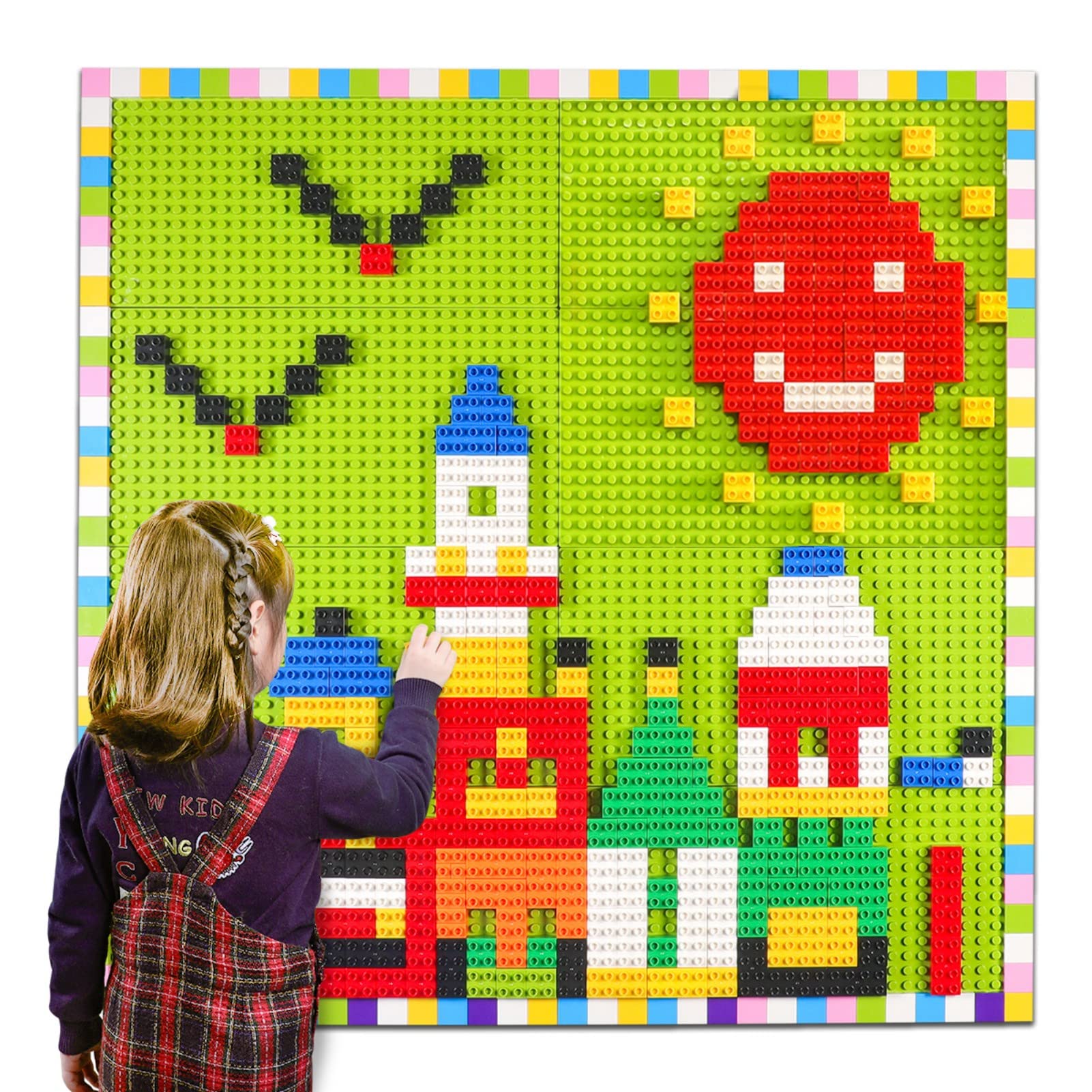 Burgkidz Build On Wall baseplate 8-pack mounted on wall for stable play surface.