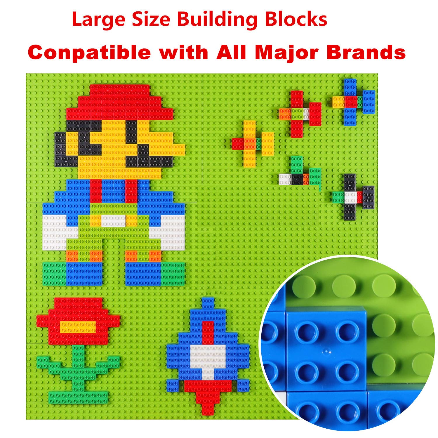 Burgkidz 444-brick set compatible with major brands for mixed builds.