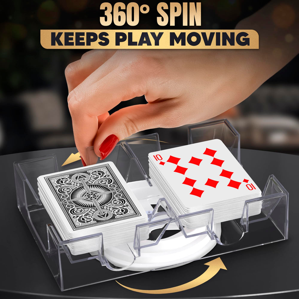 Burious canasta two-deck rotation holder keeps decks separated and accessible.