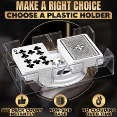 Burious clear acrylic card holder offering unobstructed visibility of two decks.