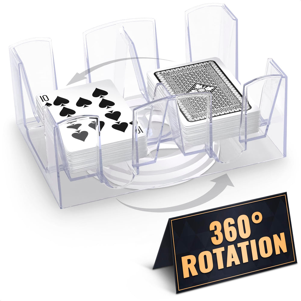 BURIUS canasta holder with 360-degree rotation for easy card access.