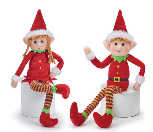 burton+BURTON Plush Christmas Elf boy front view, soft decor accent for holidays