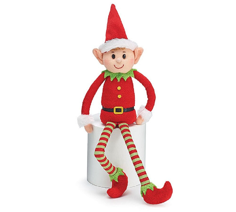Burton+BURTON plush elf sits upright on a mantel, adding festive charm to your living room.