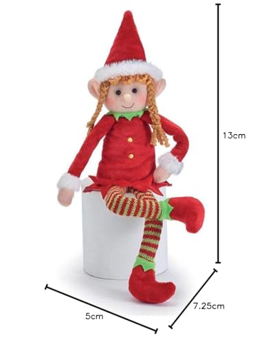 Burton plush Christmas girl elf with green hat, cozy holiday accent for seasonal displays