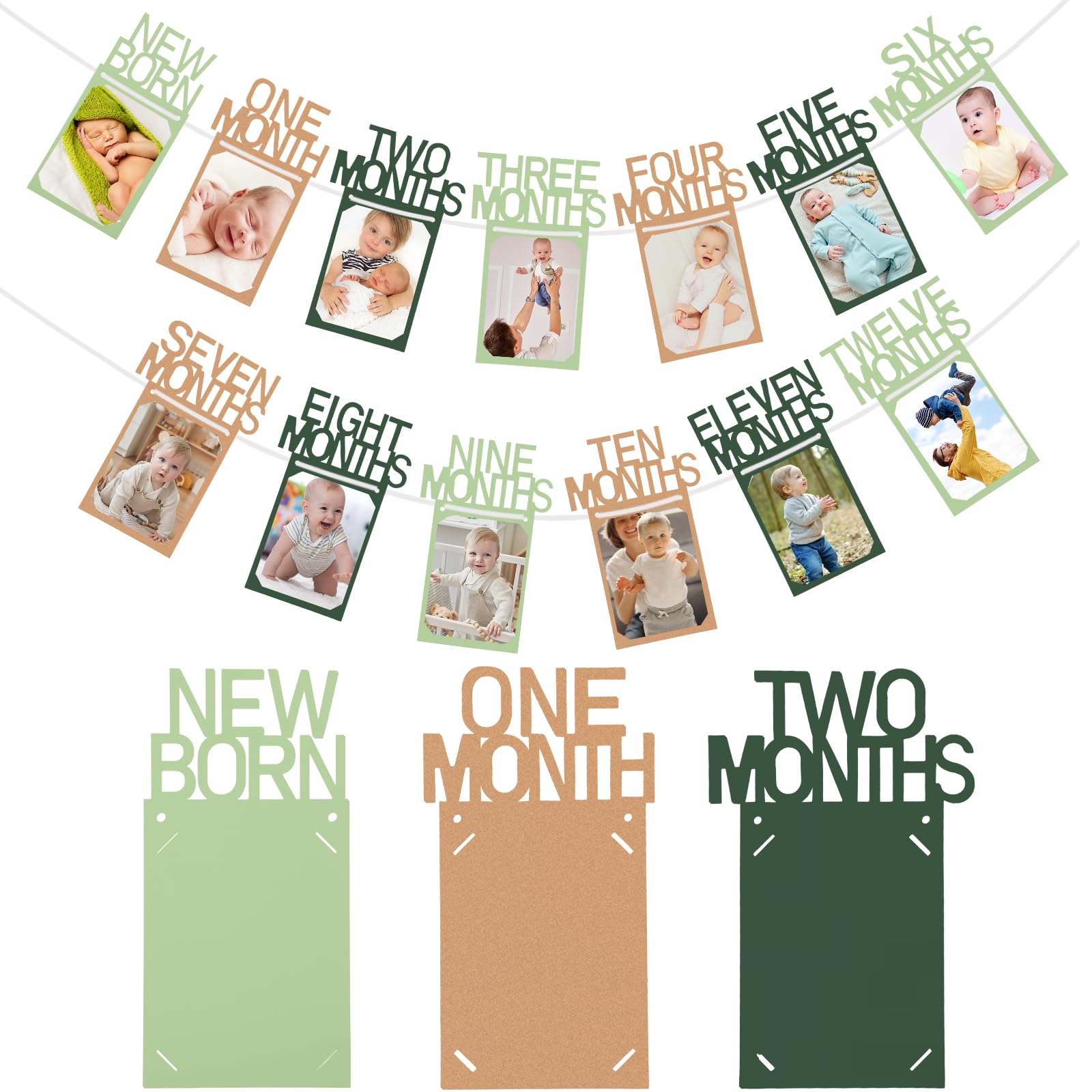 Buryeah birthday banner cards showcase newborn to 12 months for timeless milestone photos.