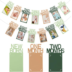 Buryeah birthday banner cards showcase newborn to 12 months for timeless milestone photos.