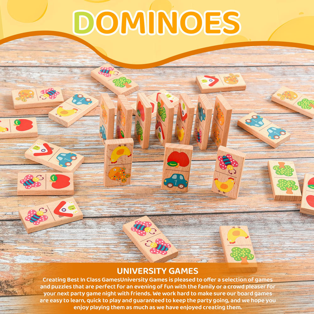 Busaurus family game-night domino set encourages cooperative play and bonding.