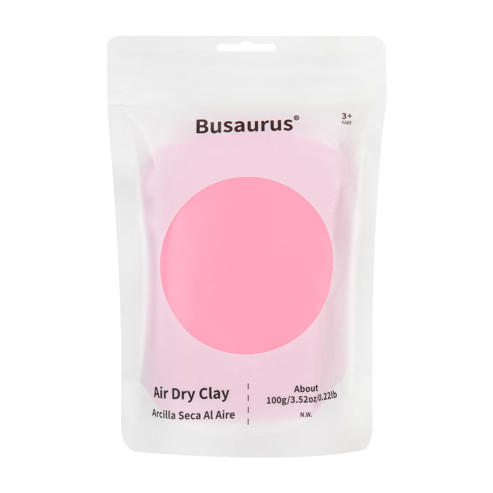 Busaurus pink air-dry foam clay pack shot showcasing vibrant color for quick, mess-free crafts.