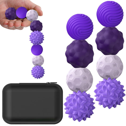 BUSOHA silicone fidget balls eight-pack set ready for quiet stress relief and focus.