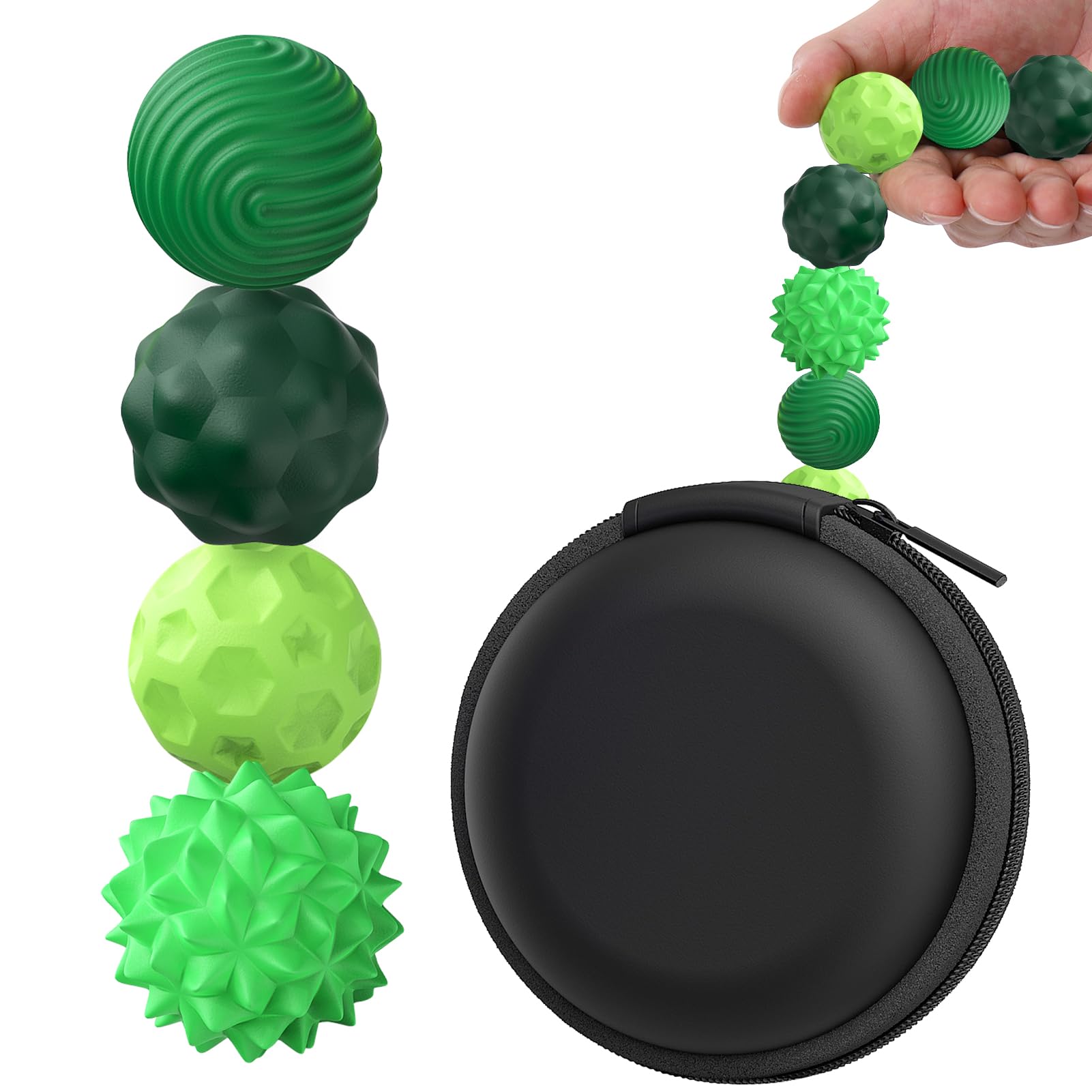 BUSOHA silicone fidget ball four-pack packaging showing discreet stress relief for work.