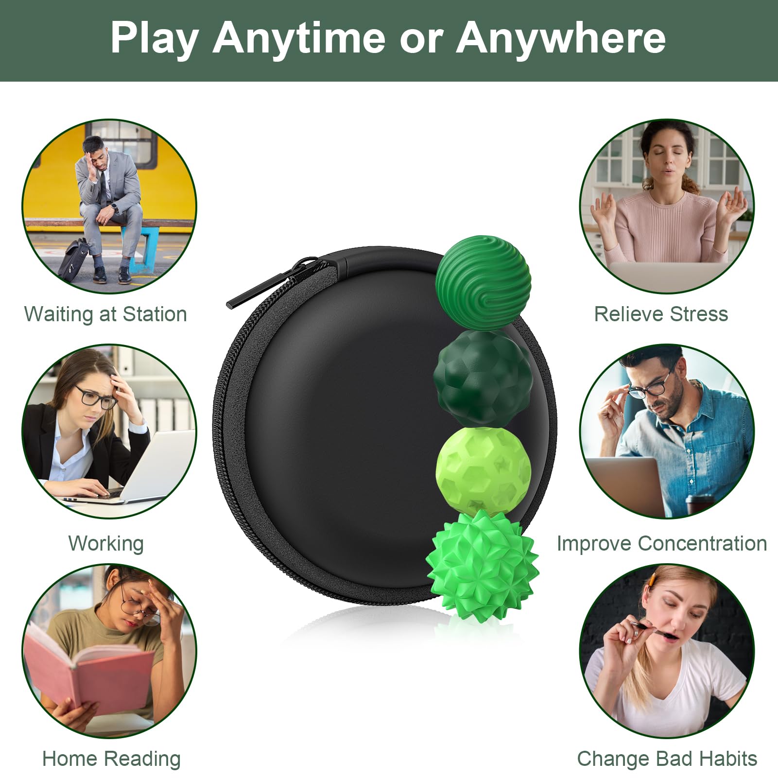 BUSOHA silicone fidget ball in use at desk promotes focus and stress relief.