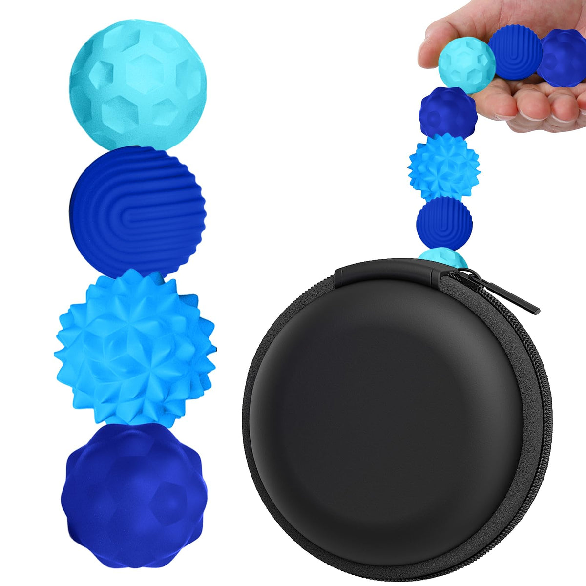 BUSOHA silicone fidget balls with four textures for calm, focused, discreet use.