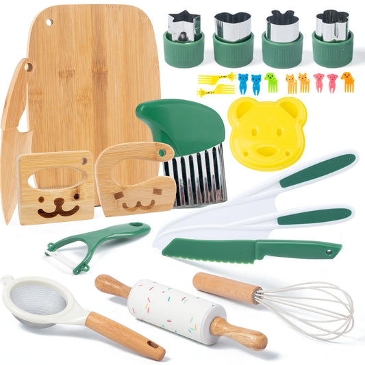 Busy edition 18pcs kids cooking set cutting board for safe beginner prep