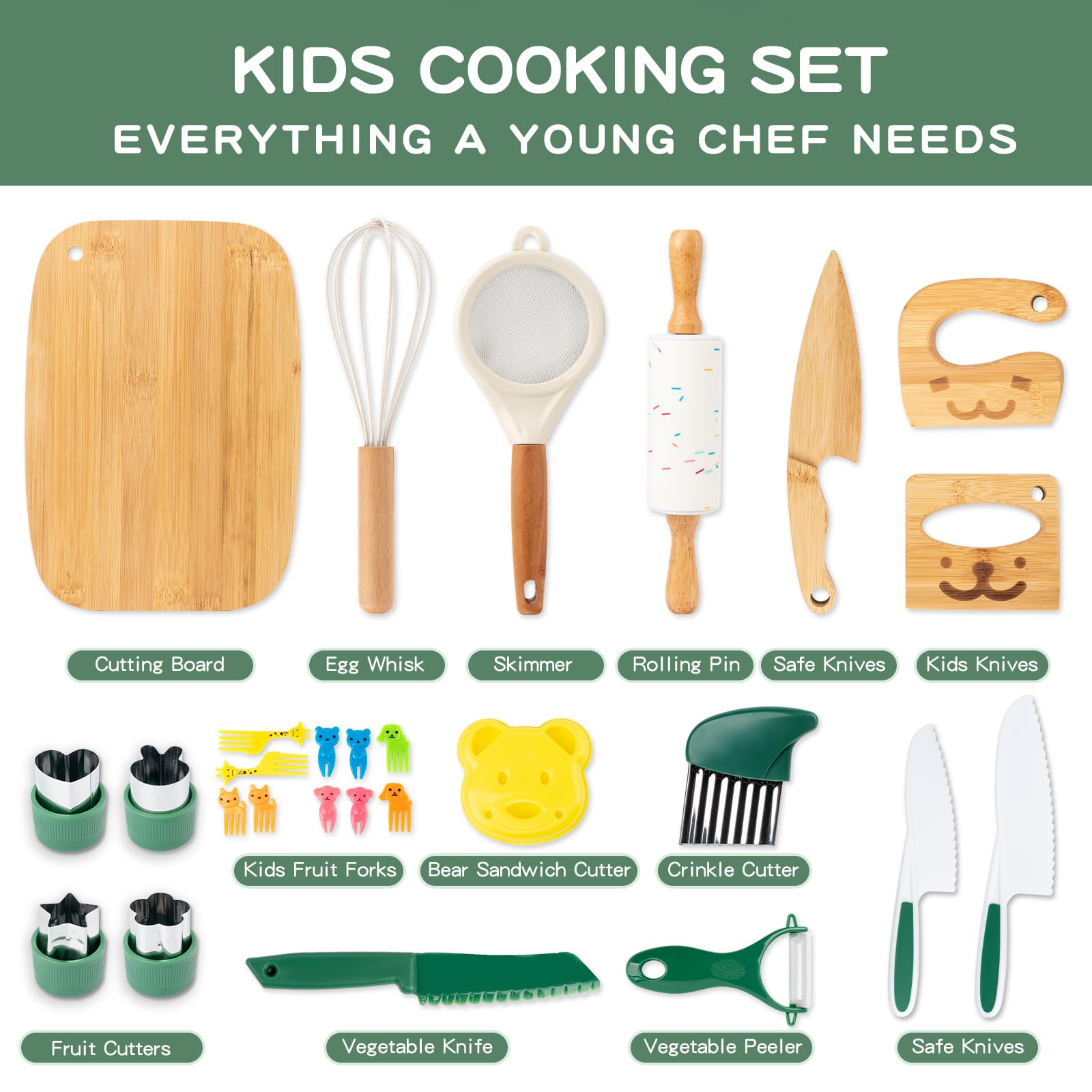 Busy edition 18pcs kids cooking set kid knife designed for easy, safe slicing