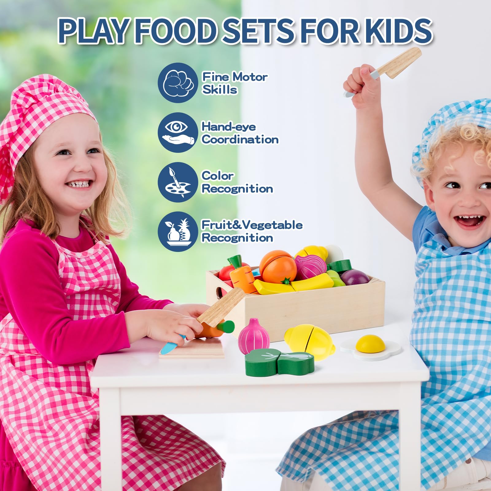 Busy Edition wooden peeler and cutting board for realistic kitchen role play.