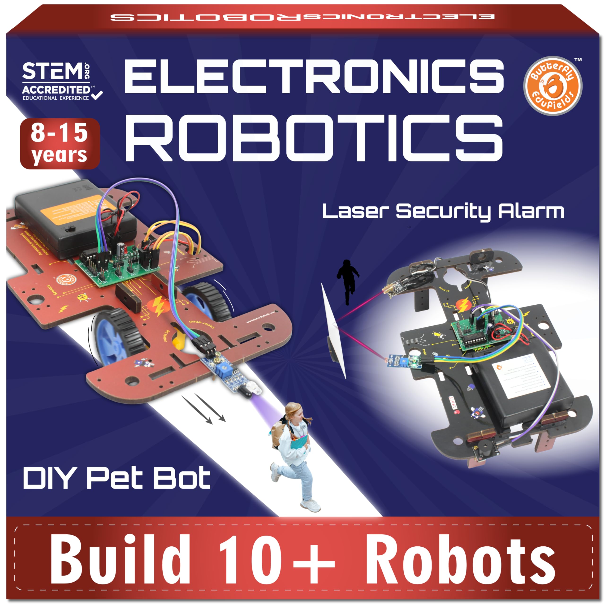 Butterfly EduFields 10-in-1 robotics kit front view showing compact STEM learning setup.
