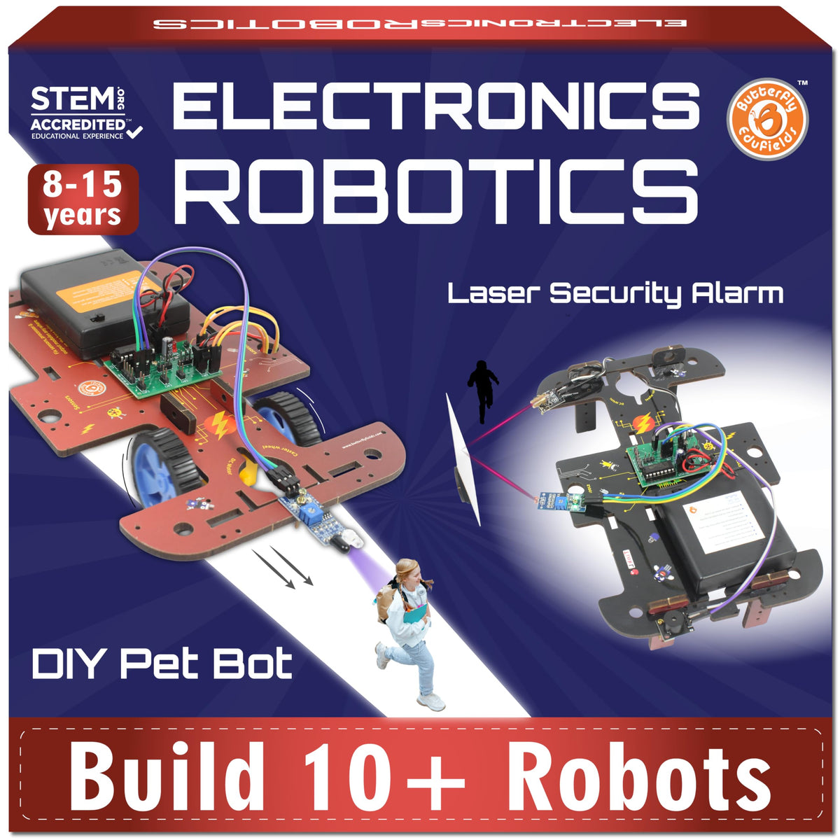 Butterfly EduFields 10-in-1 robotics kit front view showing compact STEM learning setup.