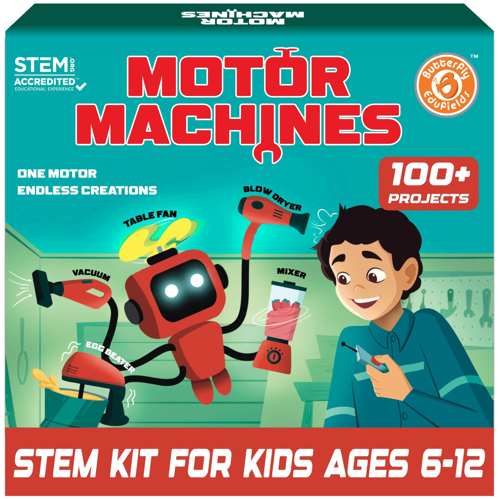 Butterfly EduFields 100+ STEM kit cover highlights hands-on projects for curious minds.