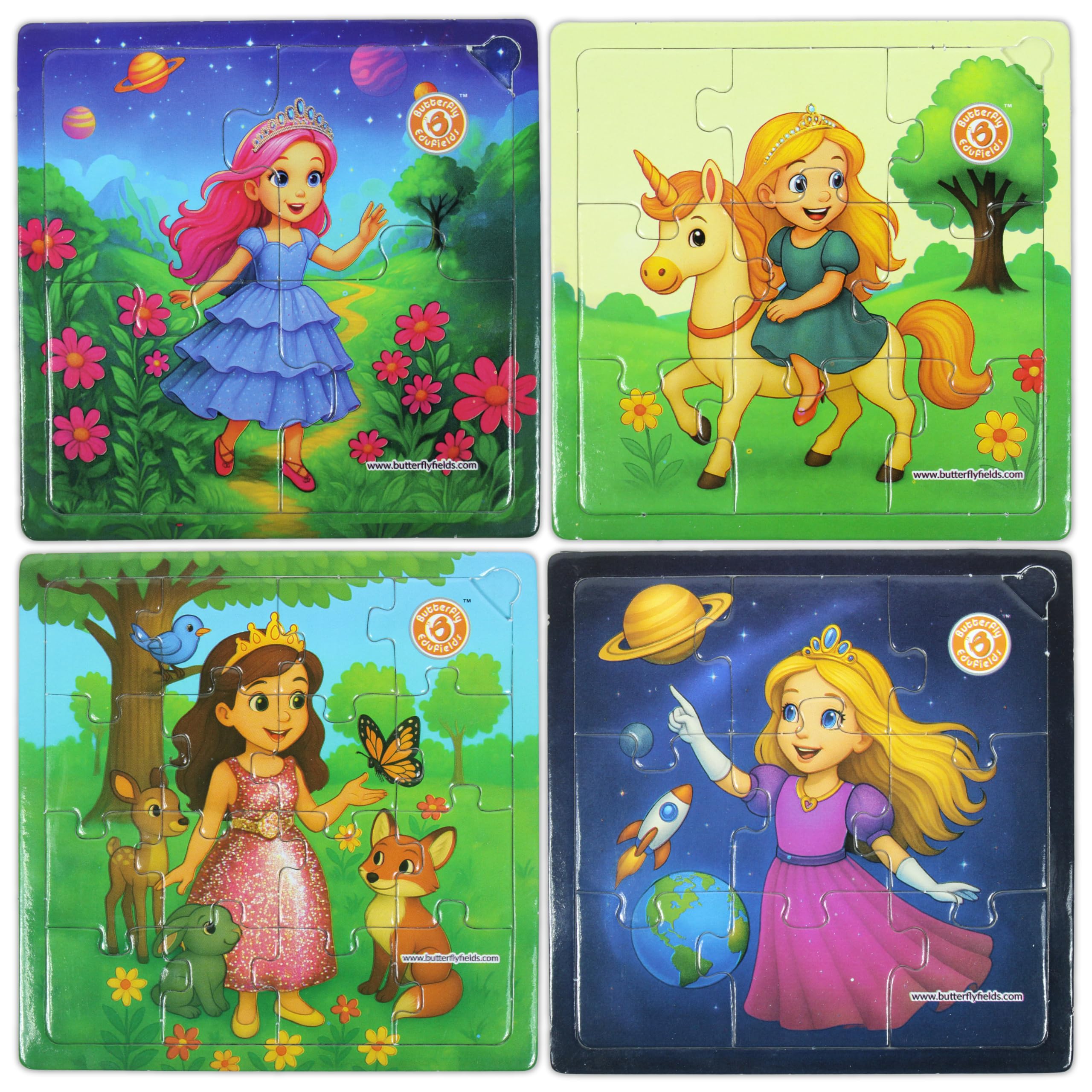 Butterfly EduFields 4-in-1 princess puzzle boosts fine motor skills through imaginative play.