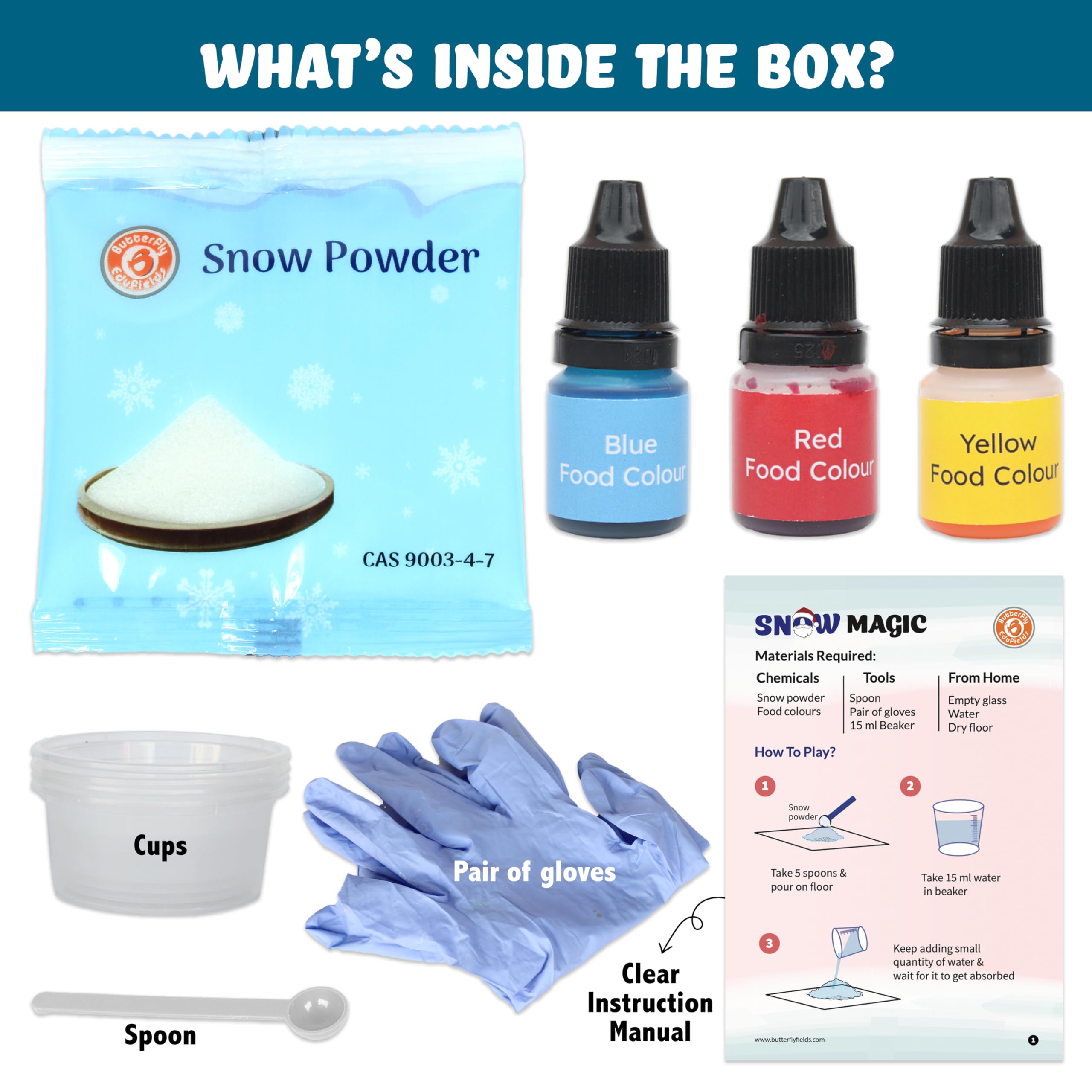 Butterfly EduFields Snow Magic safe, non-toxic kit supports reusable fun.
