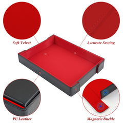 Red felt rolling surface cushions dice and reduces noise for quieter sessions.