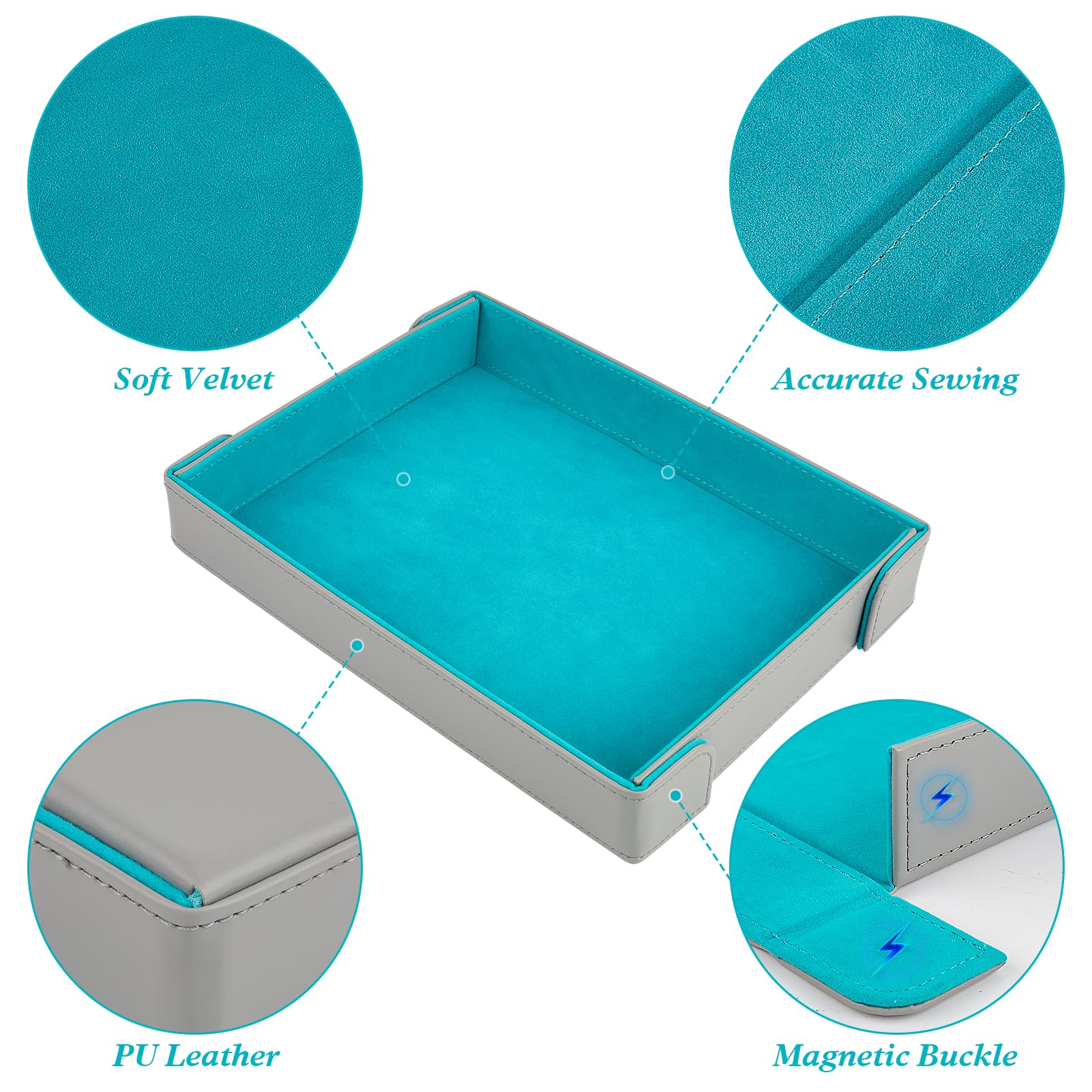Buweeo tray shows grey exterior with blue felt interior for contrast