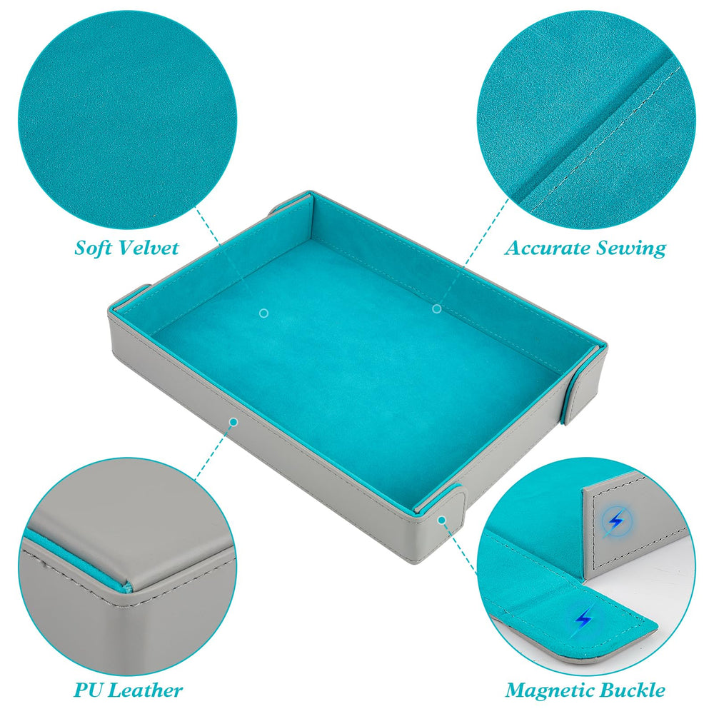 Buweeo tray shows grey exterior with blue felt interior for contrast