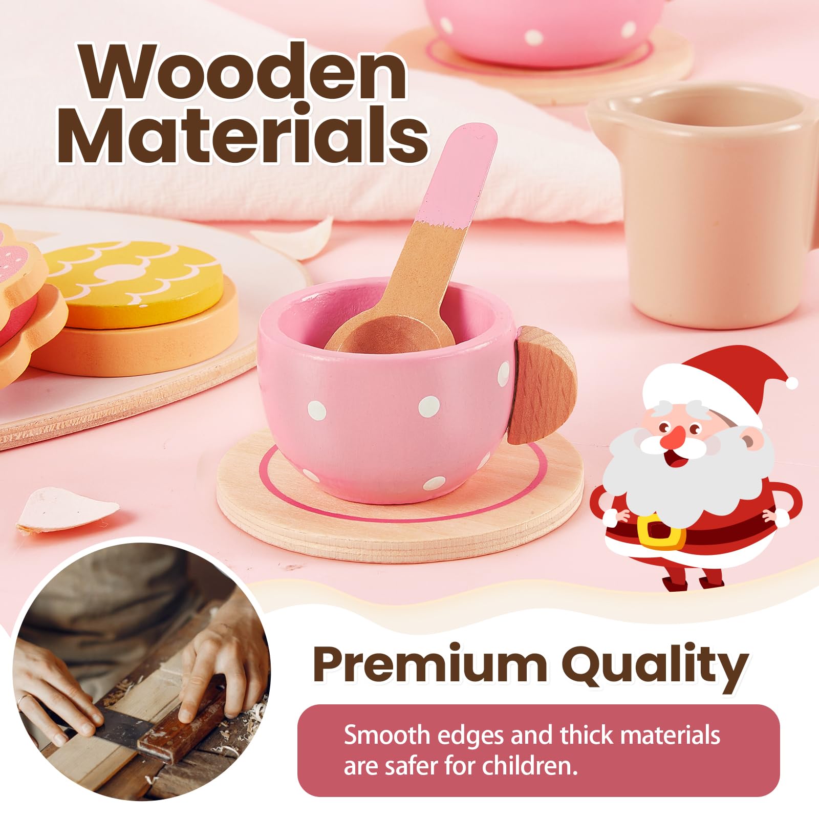 Buyger Kids Wooden Teacups enhance social play and sharing during tea party moments
