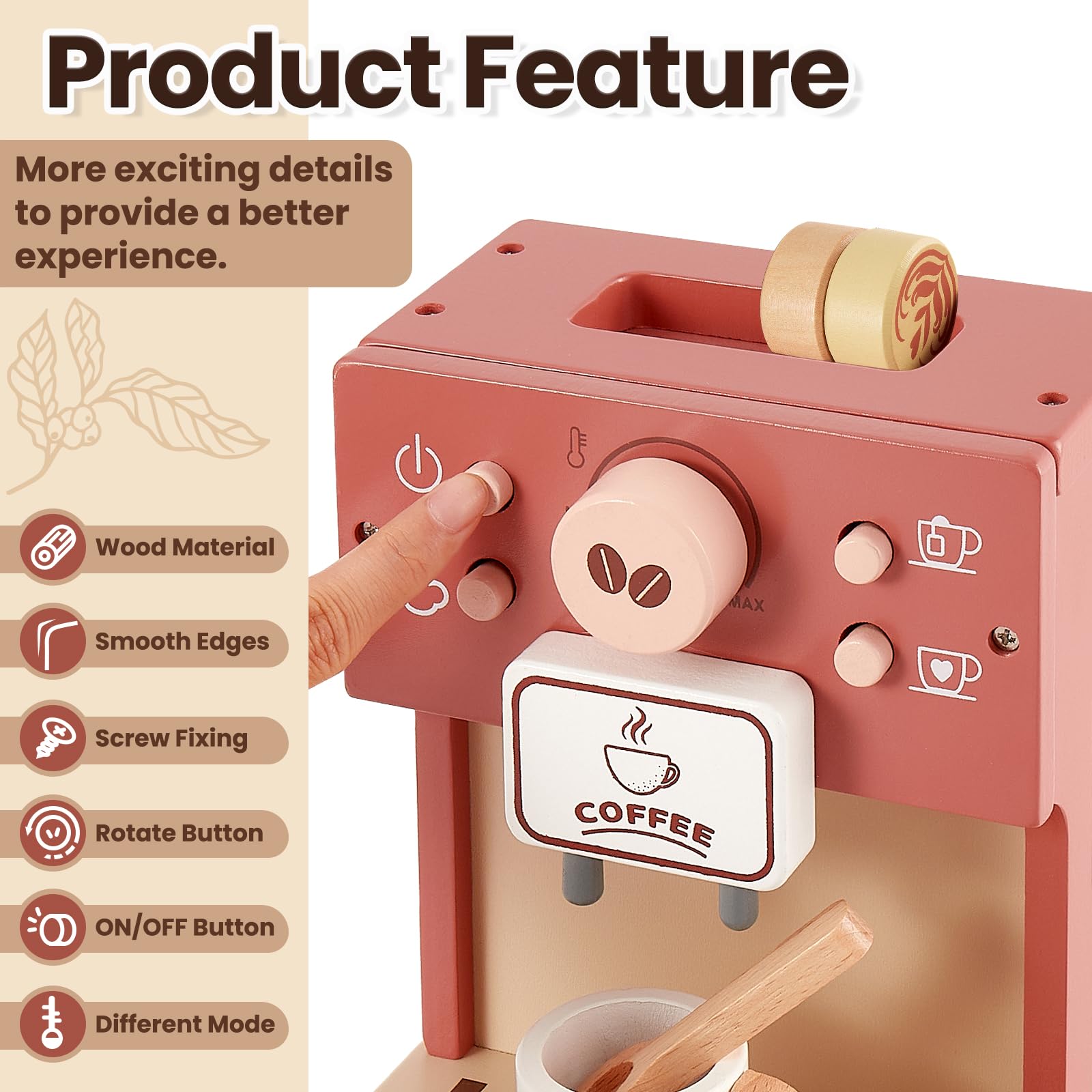 Buyger wooden playset with smooth surface for safe tactile exploration