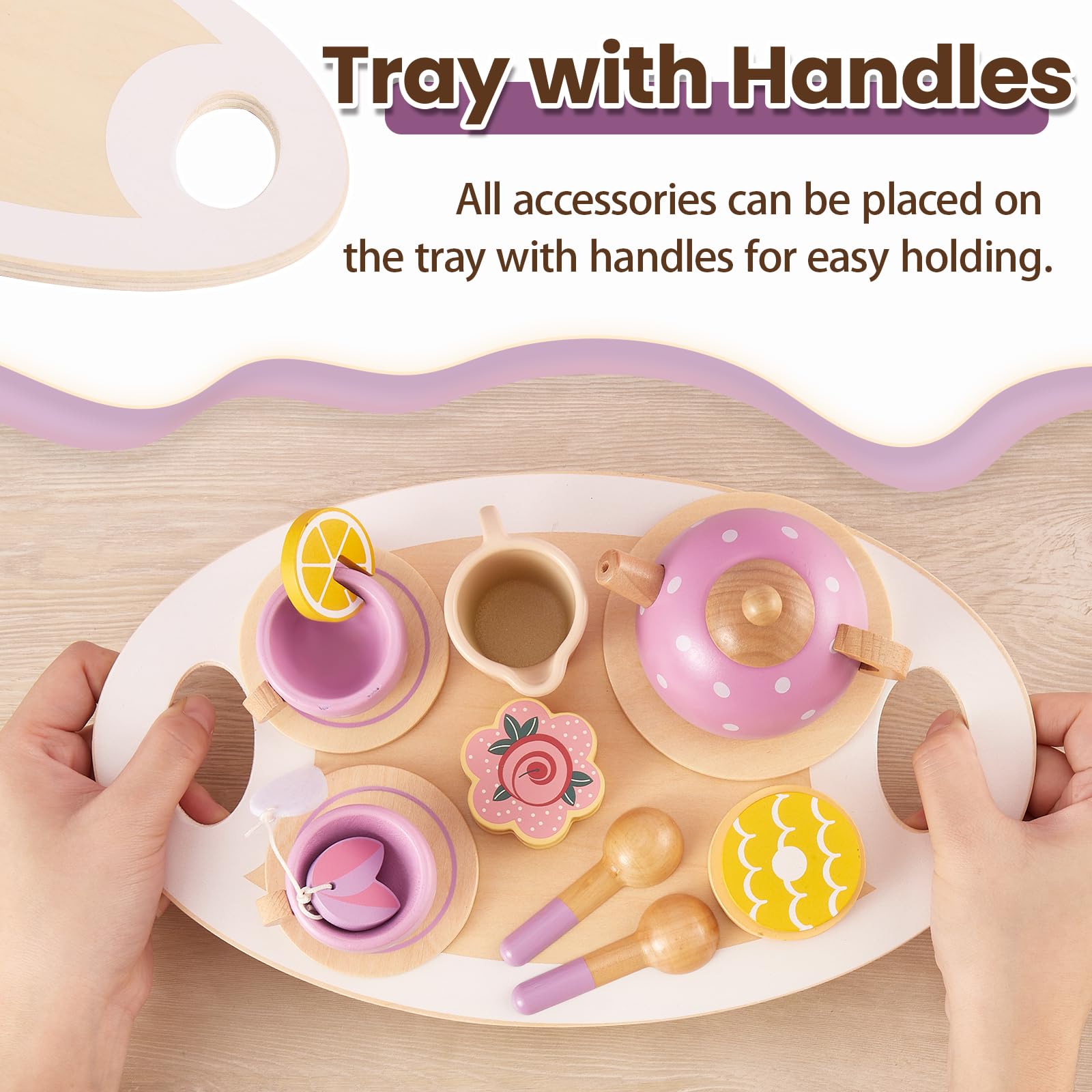 Buyger wooden tea set coasters keep surfaces clean during playtime.