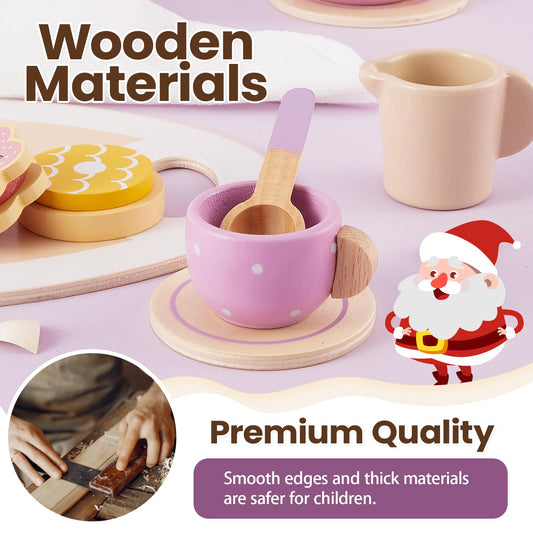 Buyger wooden tea set teacups ready for graceful tea-time storytelling.