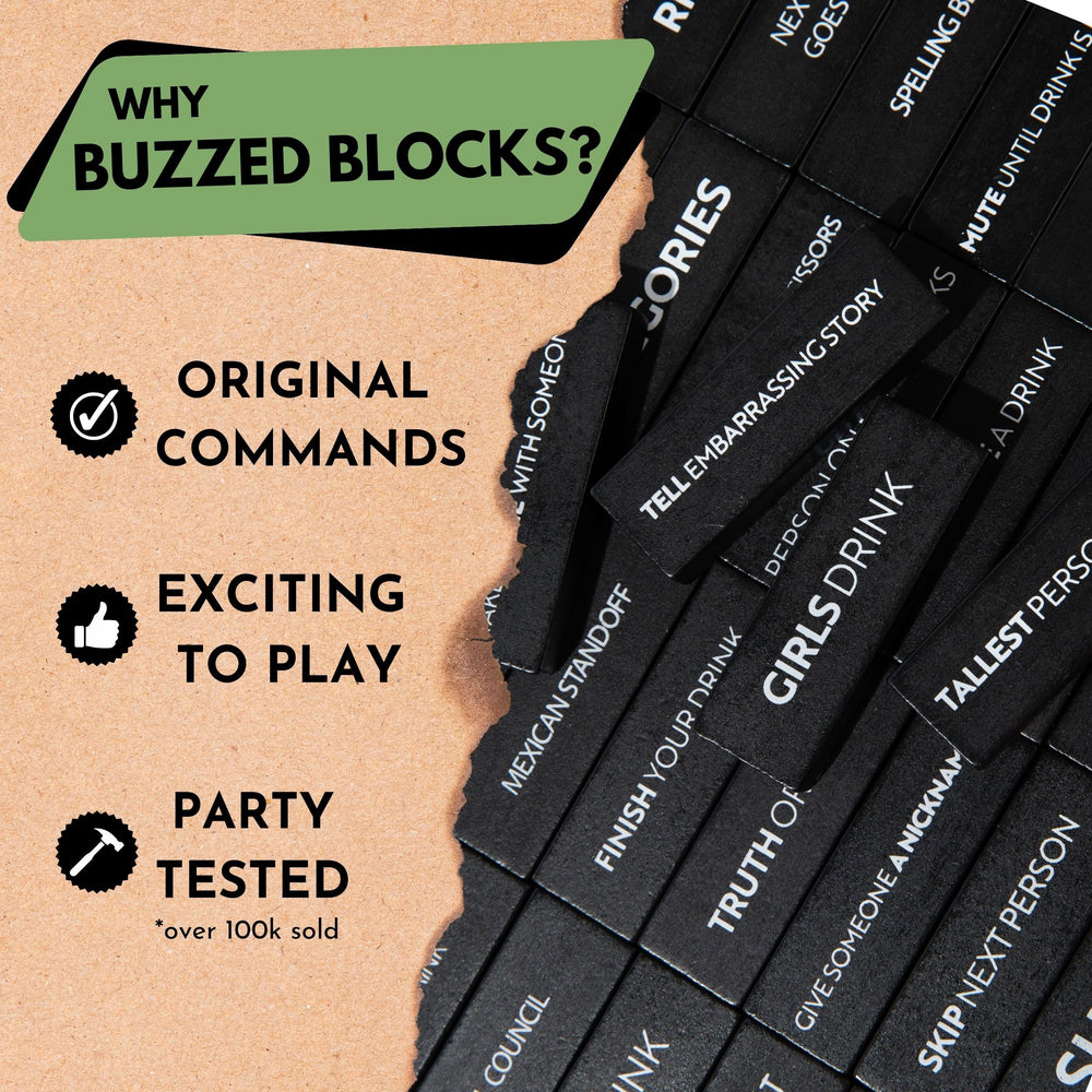 Buzzed Blocks blank tiles ready for customizing tasks to personalize your party