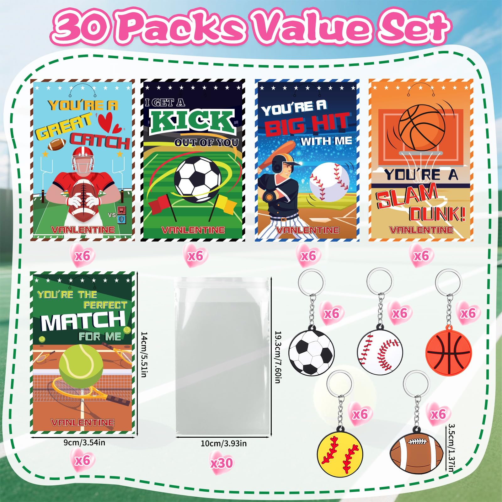 BVAROLYTH basketball keychain and valentines card for classroom gifts.