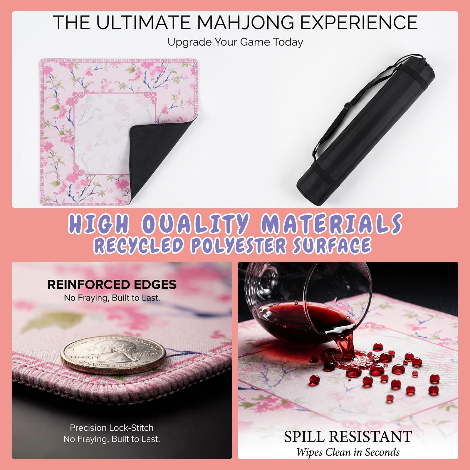 BVXVCB Mahjong mat pink durable design for long sessions.
