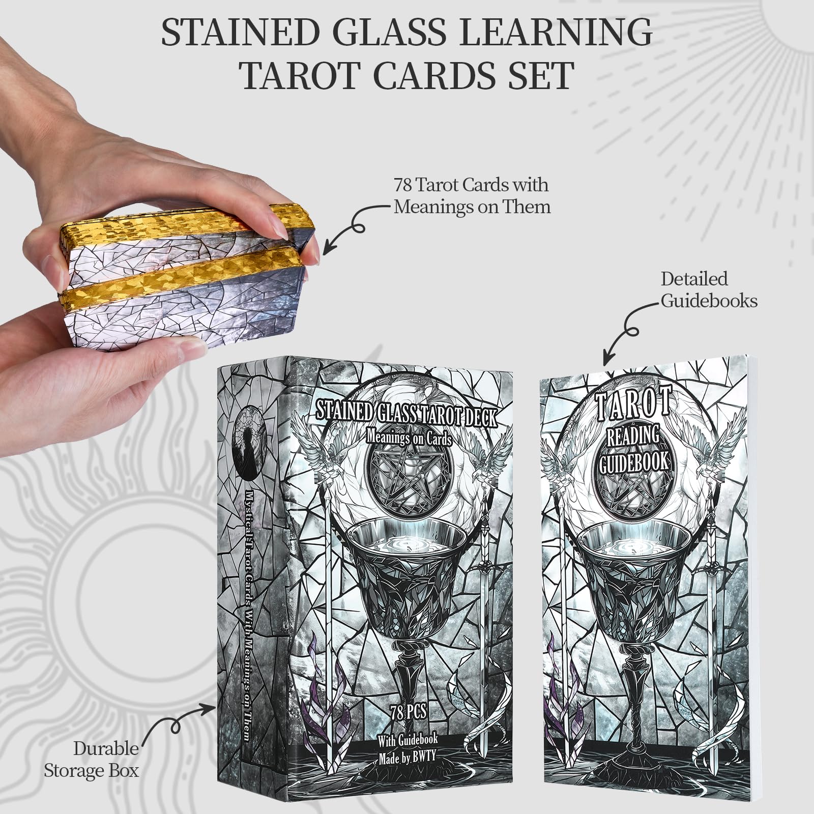 BWTY gold-edged tarot cards add a luxurious, premium feel.